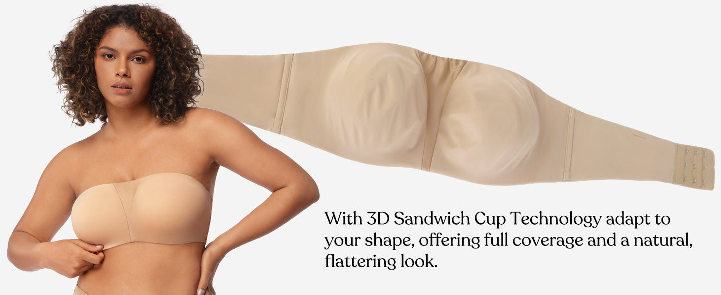 Plus Size Full Coverage Bandeau Fiery Bra Anti-Slip Underwire Support