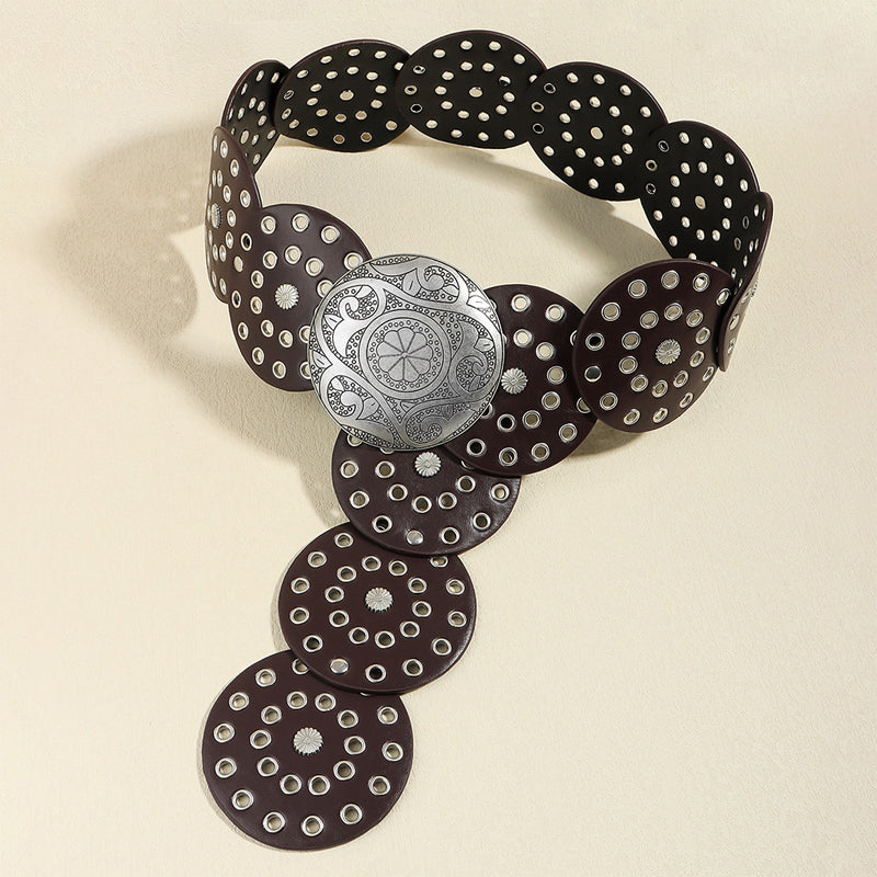 Retro Exaggerated Round Cutout Metal Wide Belt