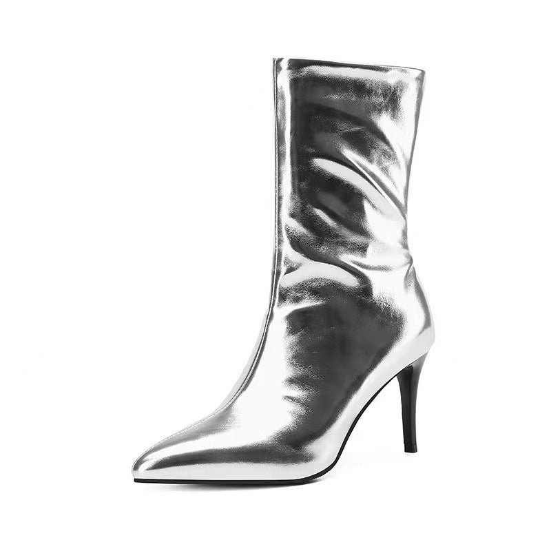 Patent Leather Point-Toe Mid-Boots