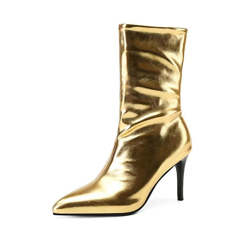 Patent Leather Point-Toe Mid-Boots