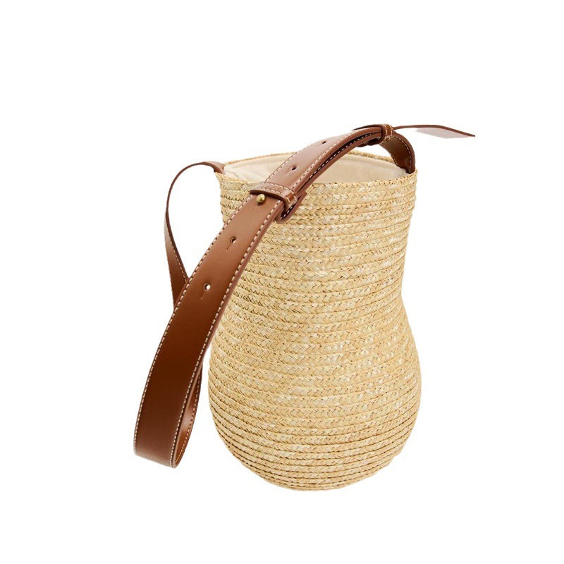 Woven Gourd-Shaped Straw Shoulder Bag For Vacation