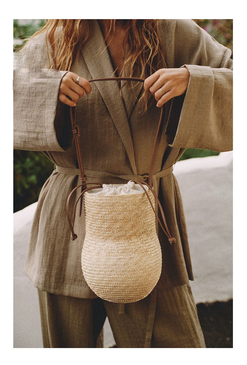 Woven Gourd-Shaped Straw Shoulder Bag For Vacation