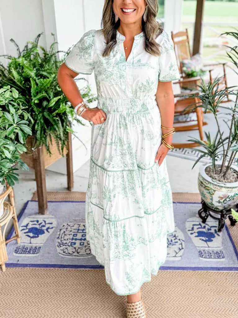 Printed Elastic Waist Dress