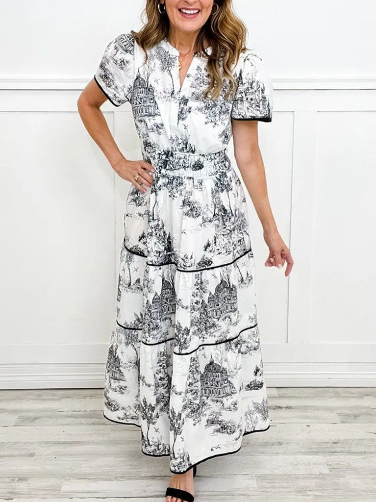 Printed Elastic Waist Dress