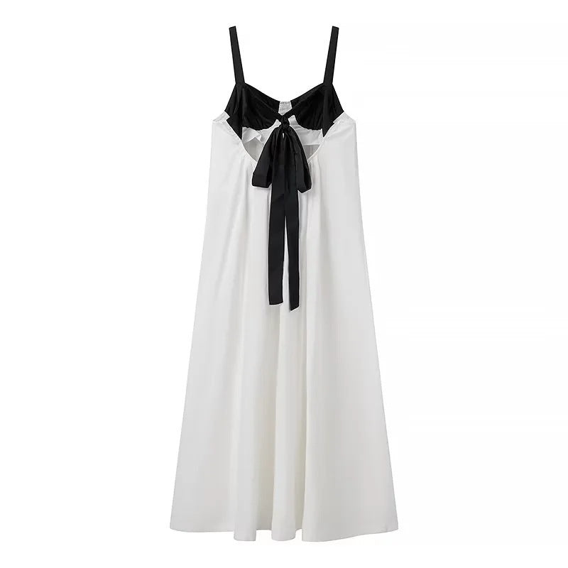 Fashion Back Bow Patchwork Sling Dress