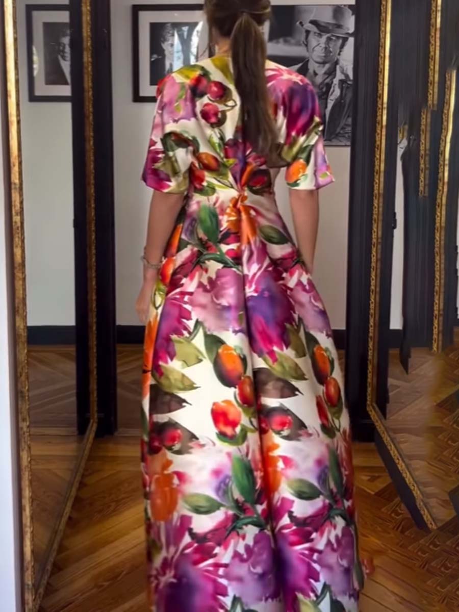 Printed Elegant Fashion Tight Waist Dress