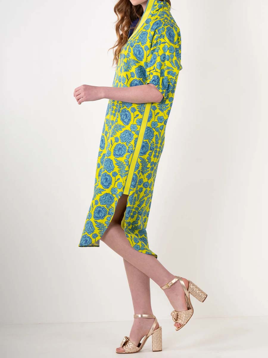 Stand Collar Printed Slit Hem Dress