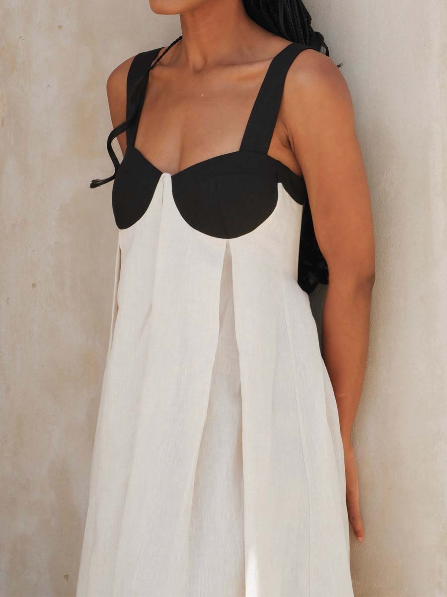 Fashion Back Bow Patchwork Sling Dress