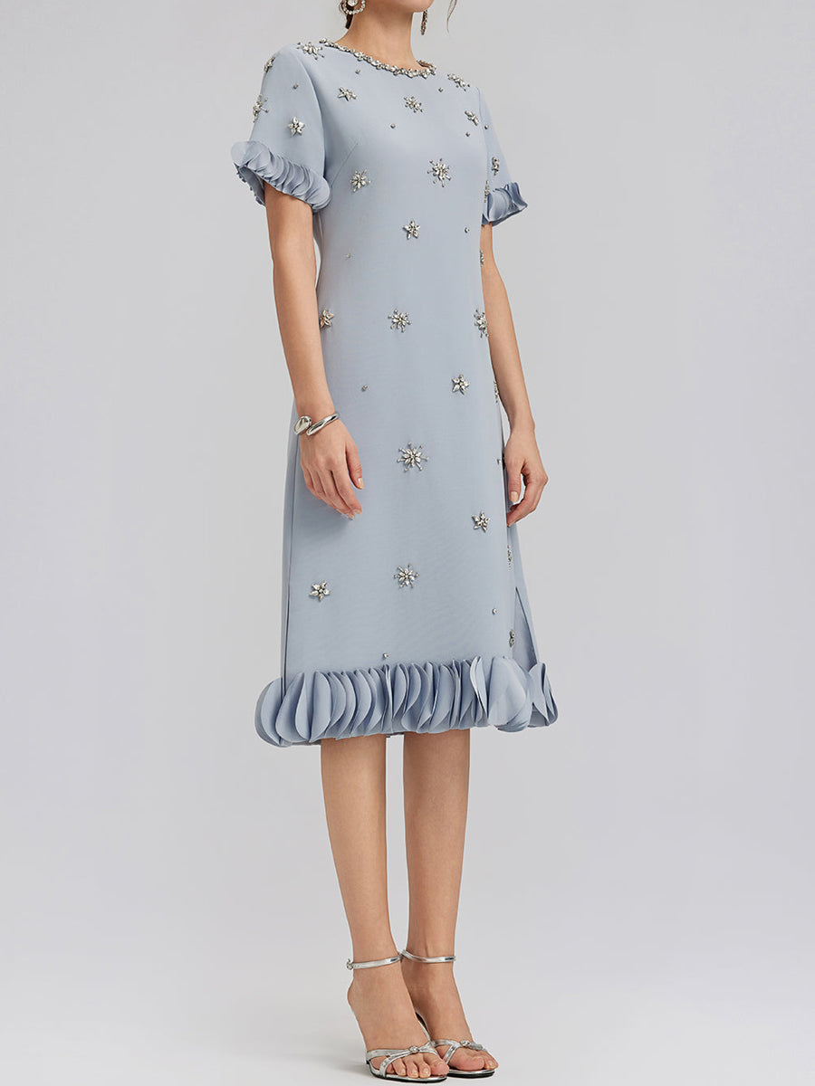 Elegant Beaded Floral-Trim Dress