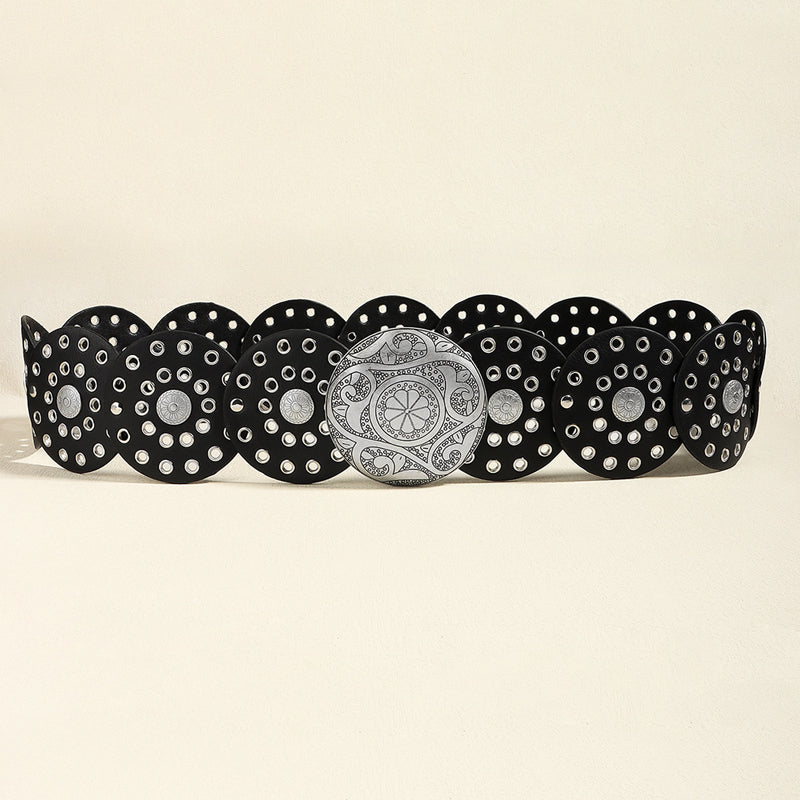 Retro Exaggerated Round Cutout Metal Wide Belt
