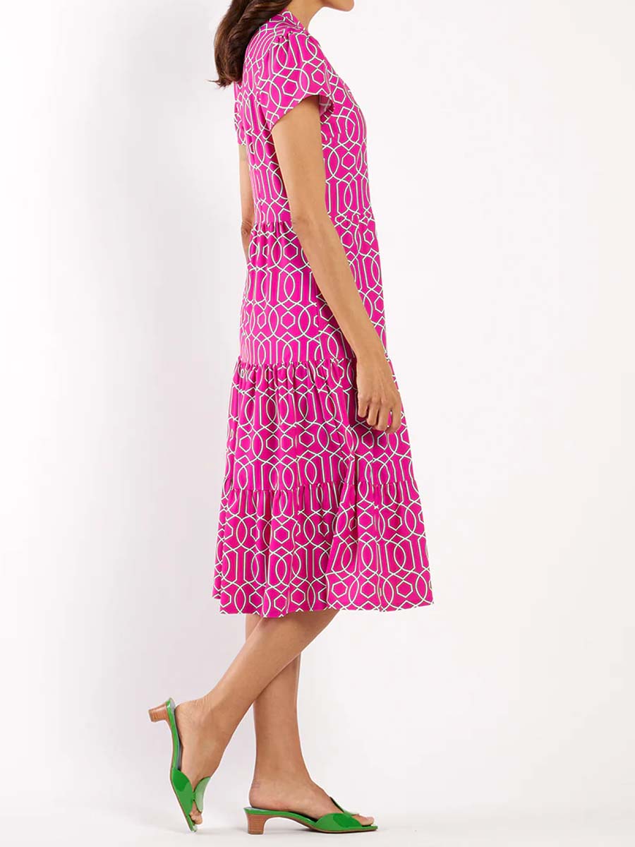 Printed V Neck Short Sleeve Dress
