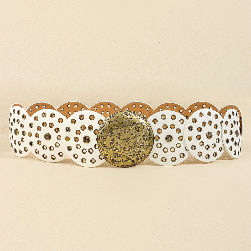Retro Exaggerated Round Cutout Metal Wide Belt