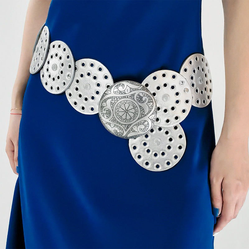 Retro Exaggerated Round Cutout Metal Wide Belt