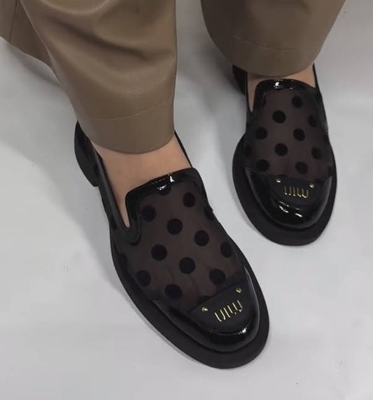 Polka Dot Mesh Loafers
