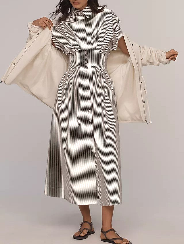 Eleanor Pleated Button-Down Dress