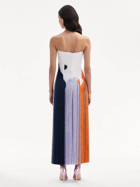 Abstract Brushstroke Fringe Cocktail Dress