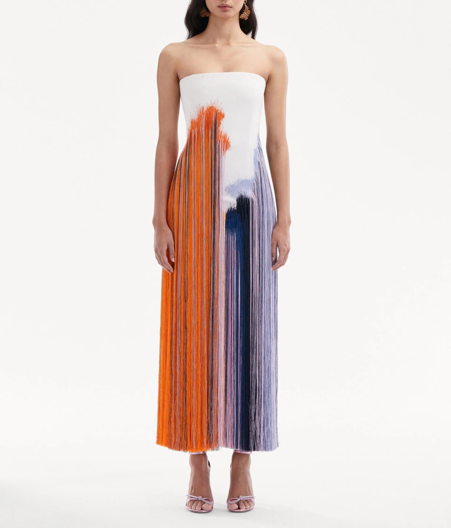 Abstract Brushstroke Fringe Cocktail Dress