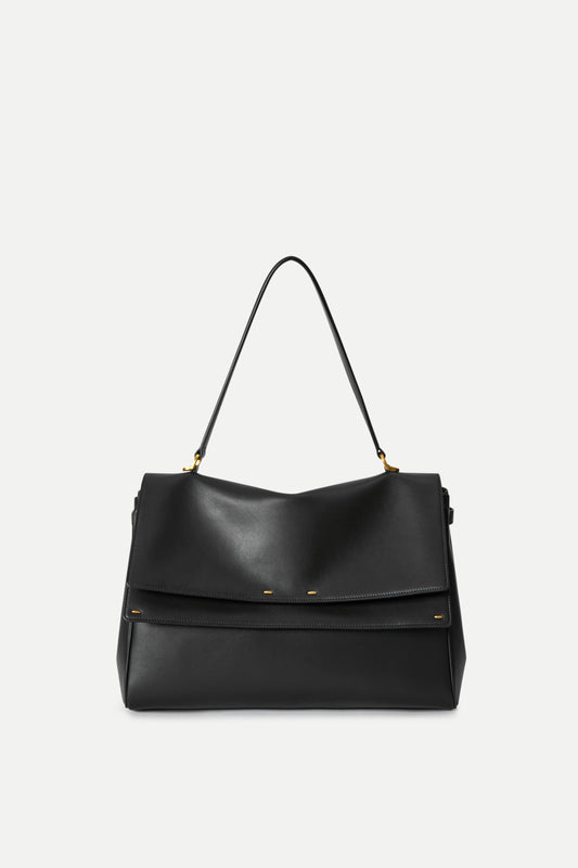 Minimalist Black Leather Shoulder Bag