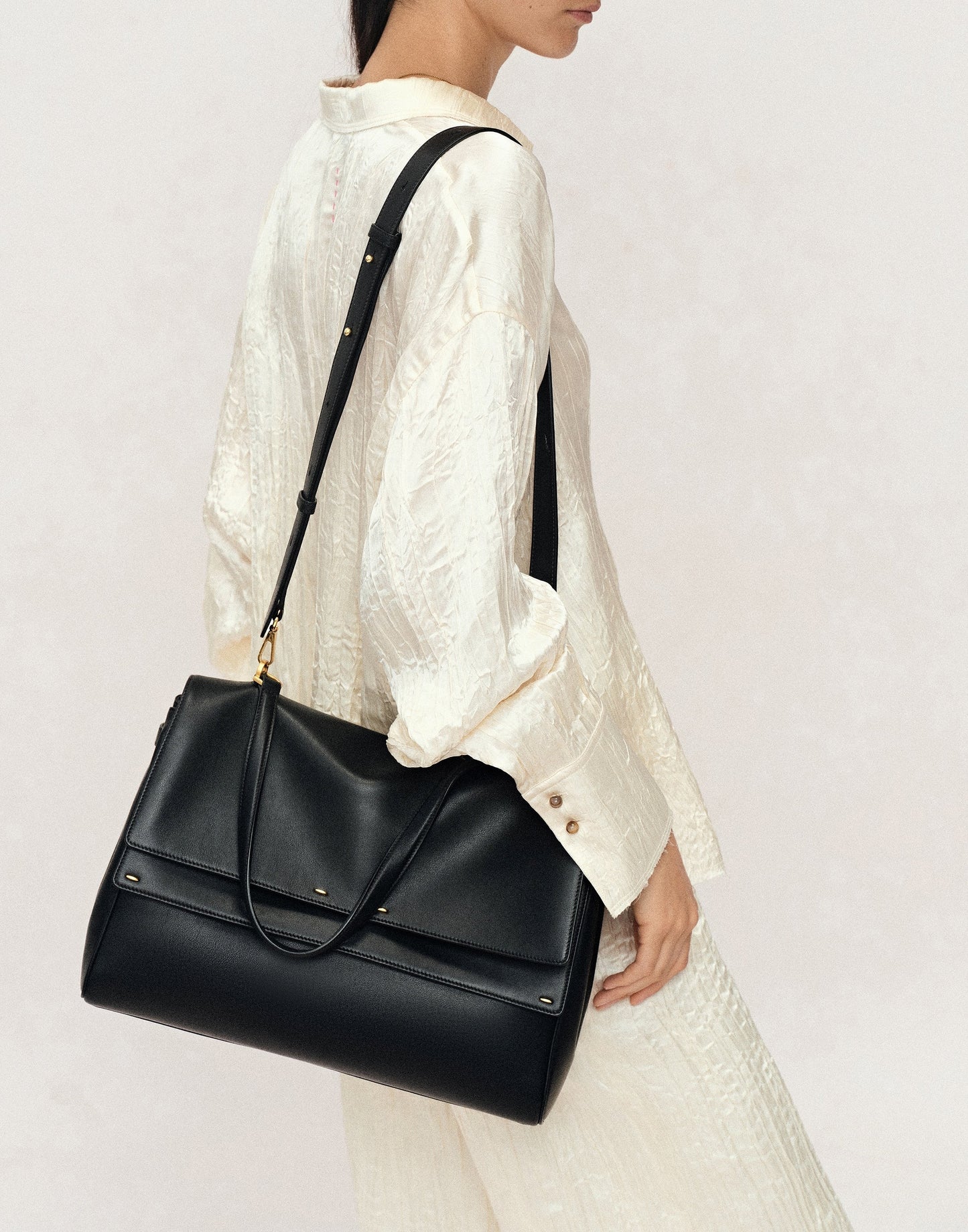 Minimalist Black Leather Shoulder Bag