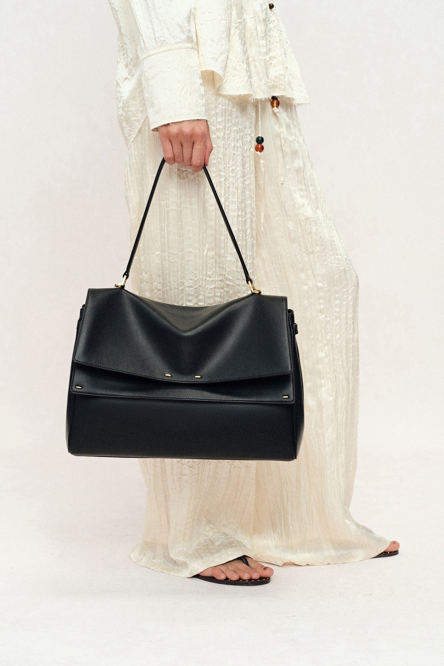 Minimalist Black Leather Shoulder Bag