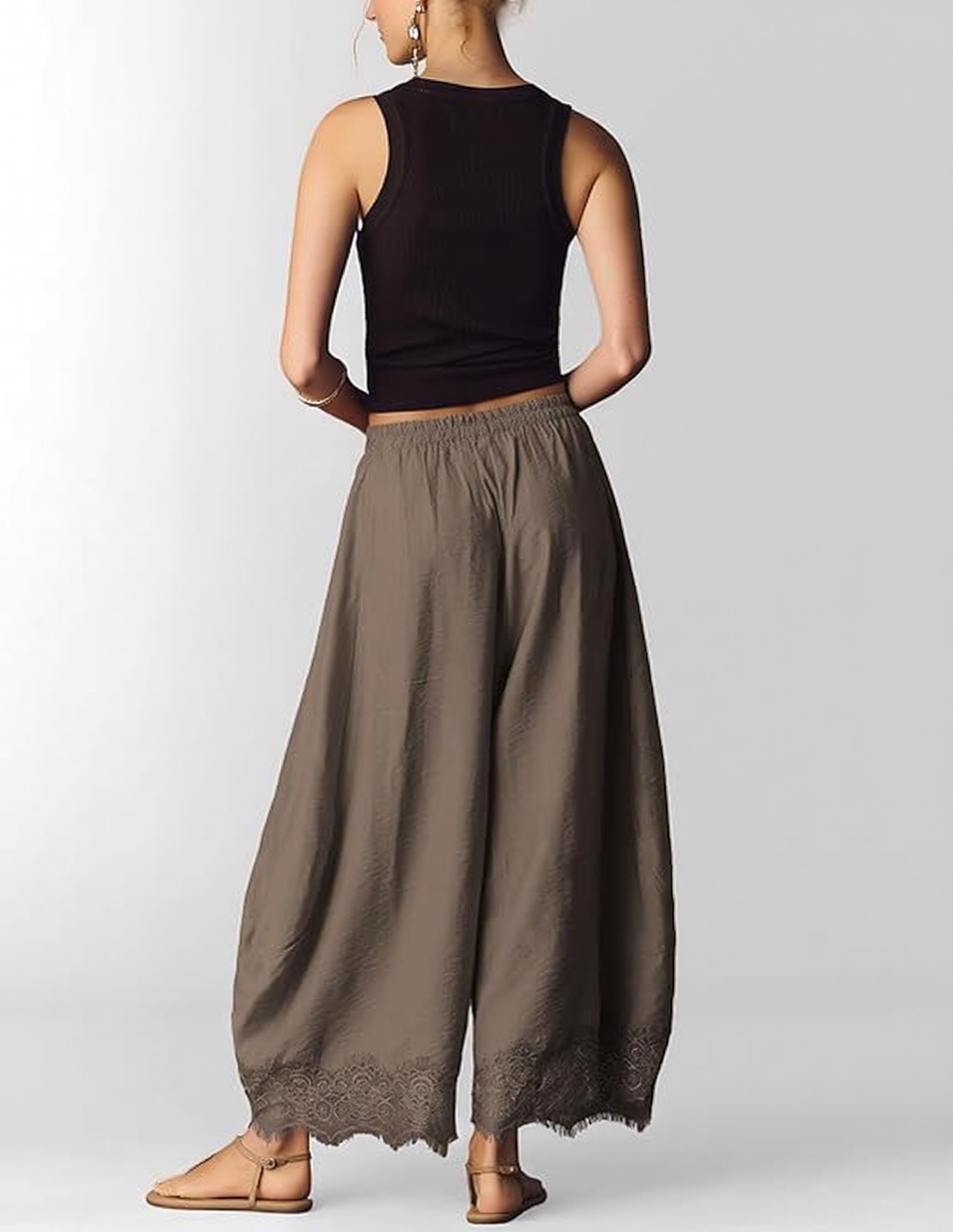 Summer High-Waisted Lace-Trimmed Wide-Leg Pants
