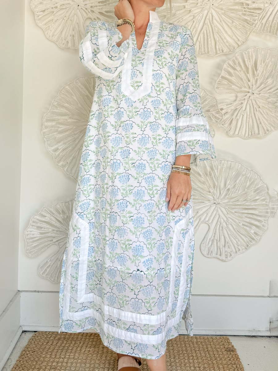 Printed Patchwork Slit Hem Maxi Dress