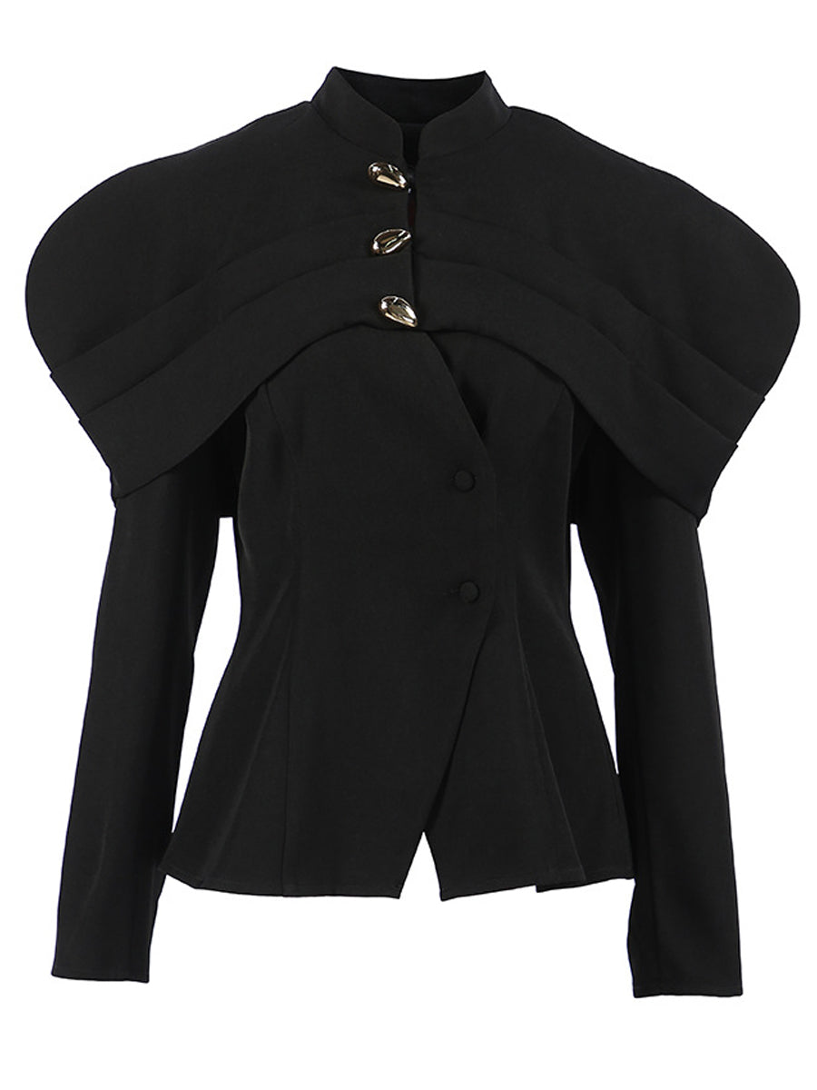 Elegant Metal Button Tight Waist Blazer
