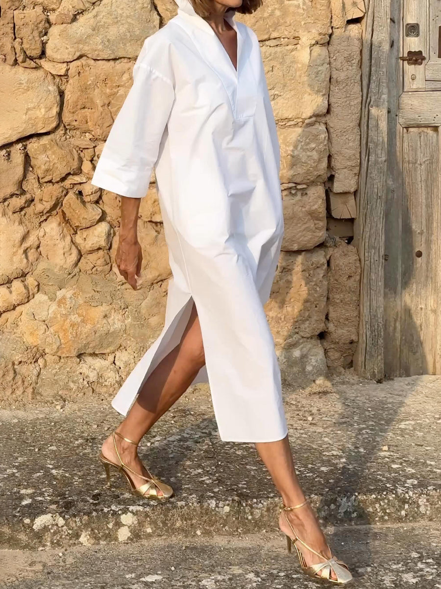 Loose Slit Hem Maxi Shirtdress