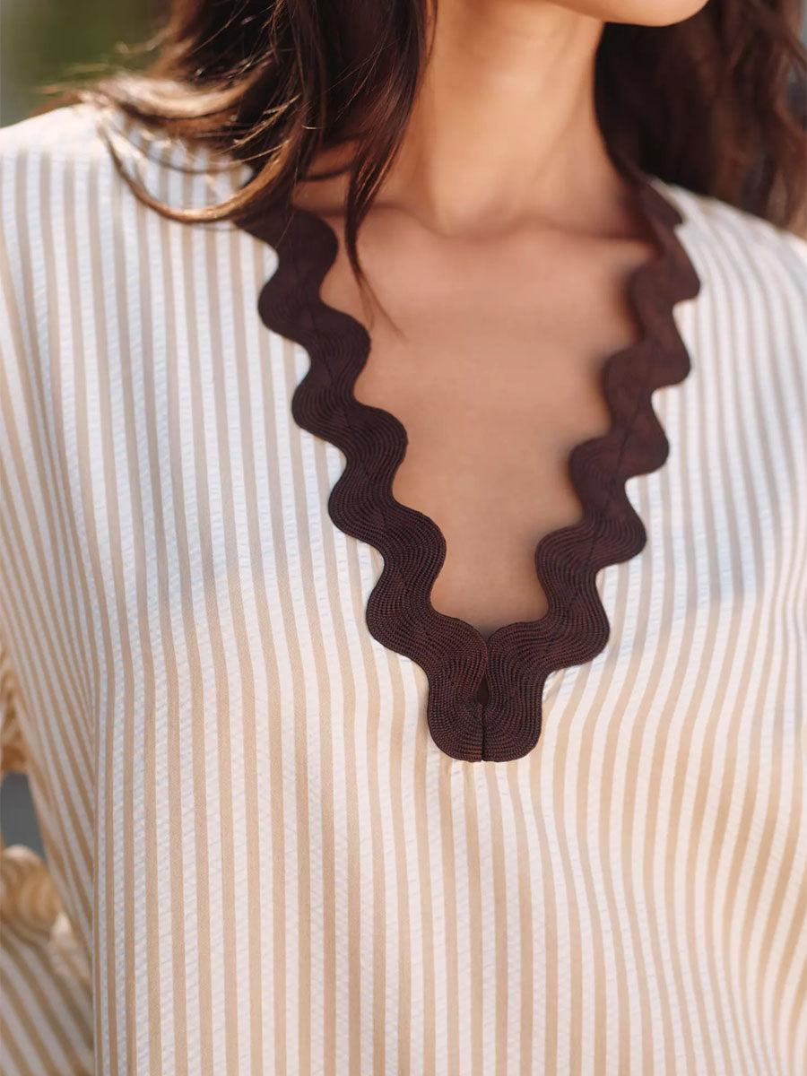 Long Bell Sleeves V-neck Patchwork Dress