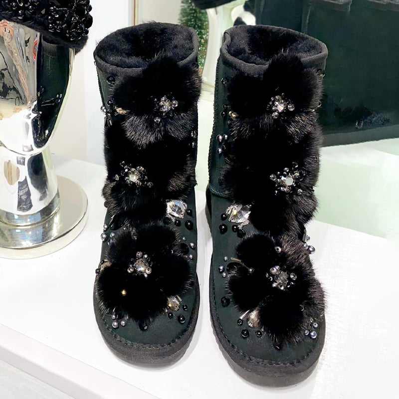 Rhinestone Sparkle Fur Snow Boots