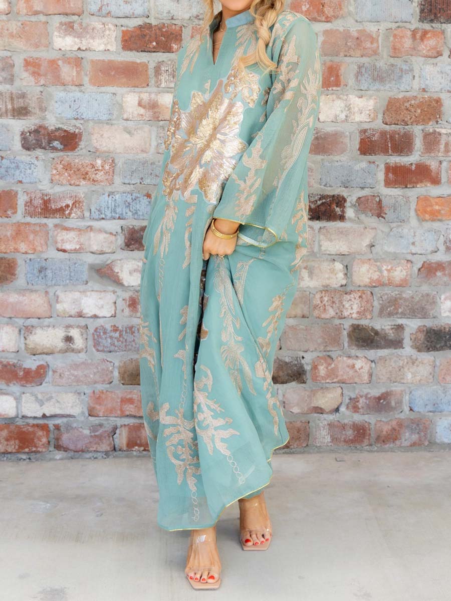 Elegant Printed V Neck Maxi Dress