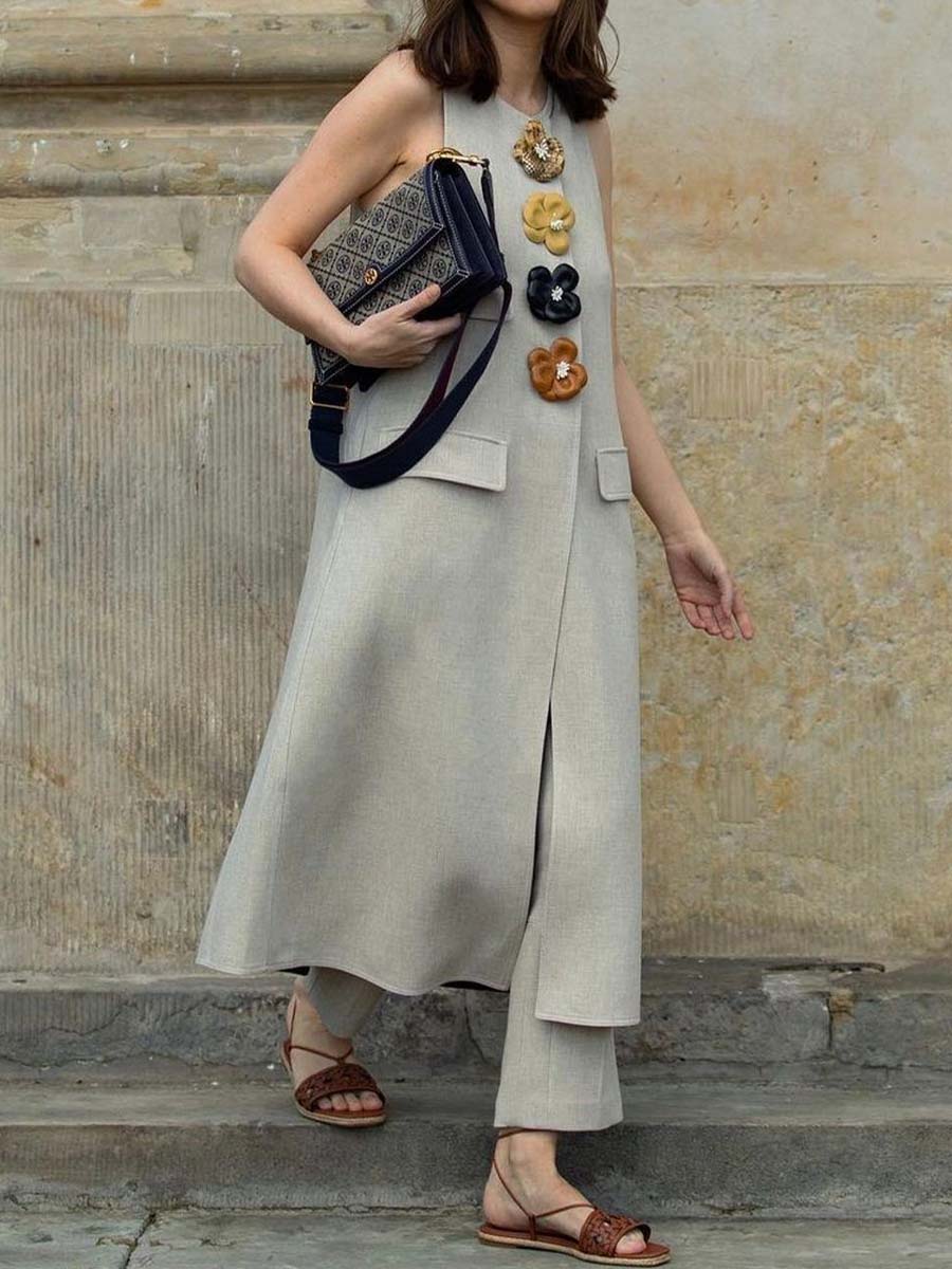 3D Flower Sleeveless Longline Vest Dress