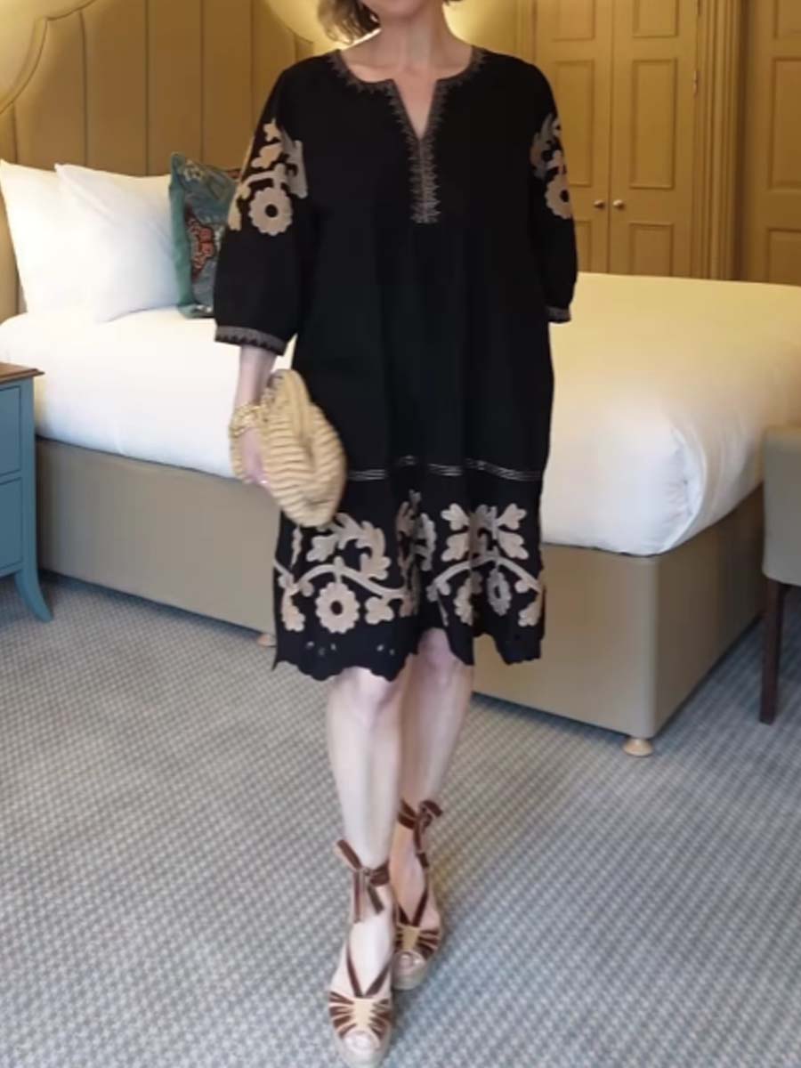 Embroidered Cutout Loose Mini Dress