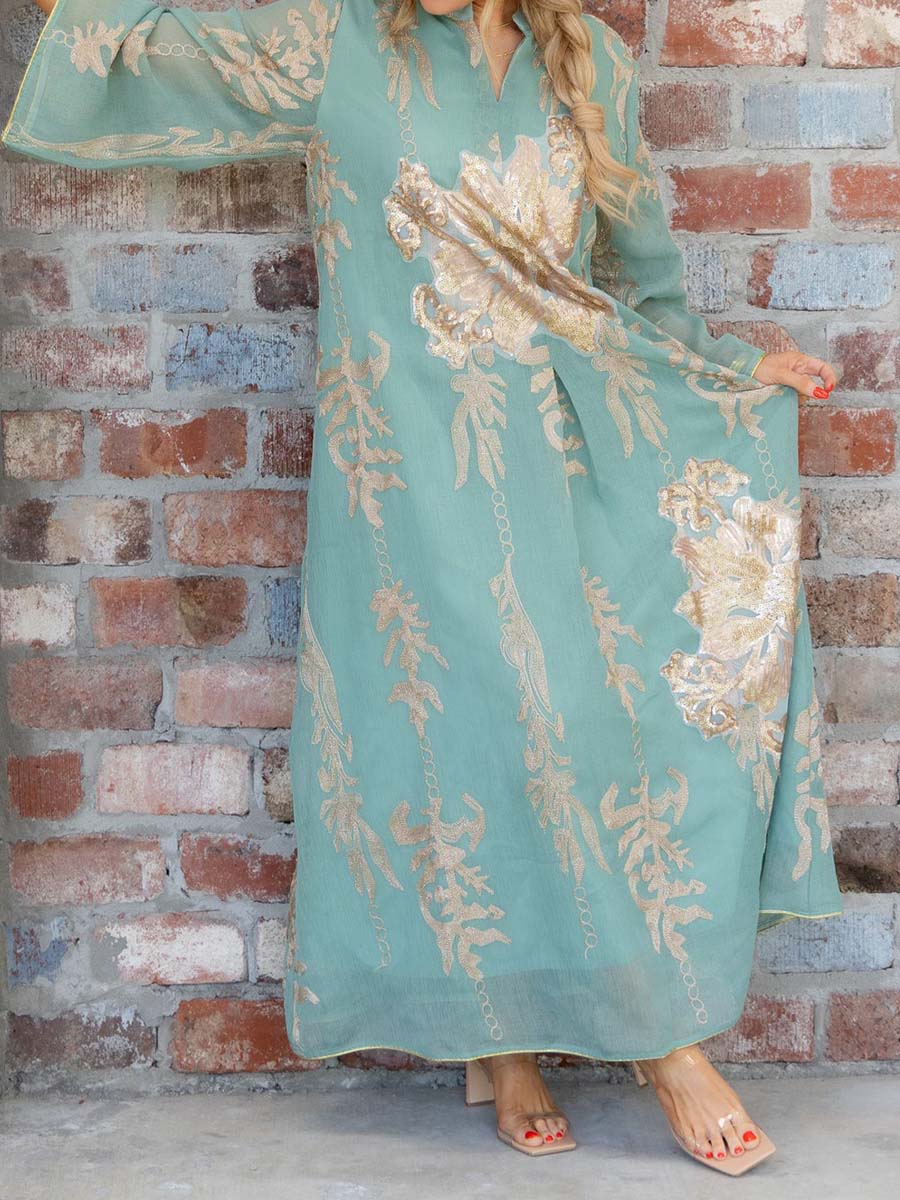 Elegant Printed V Neck Maxi Dress