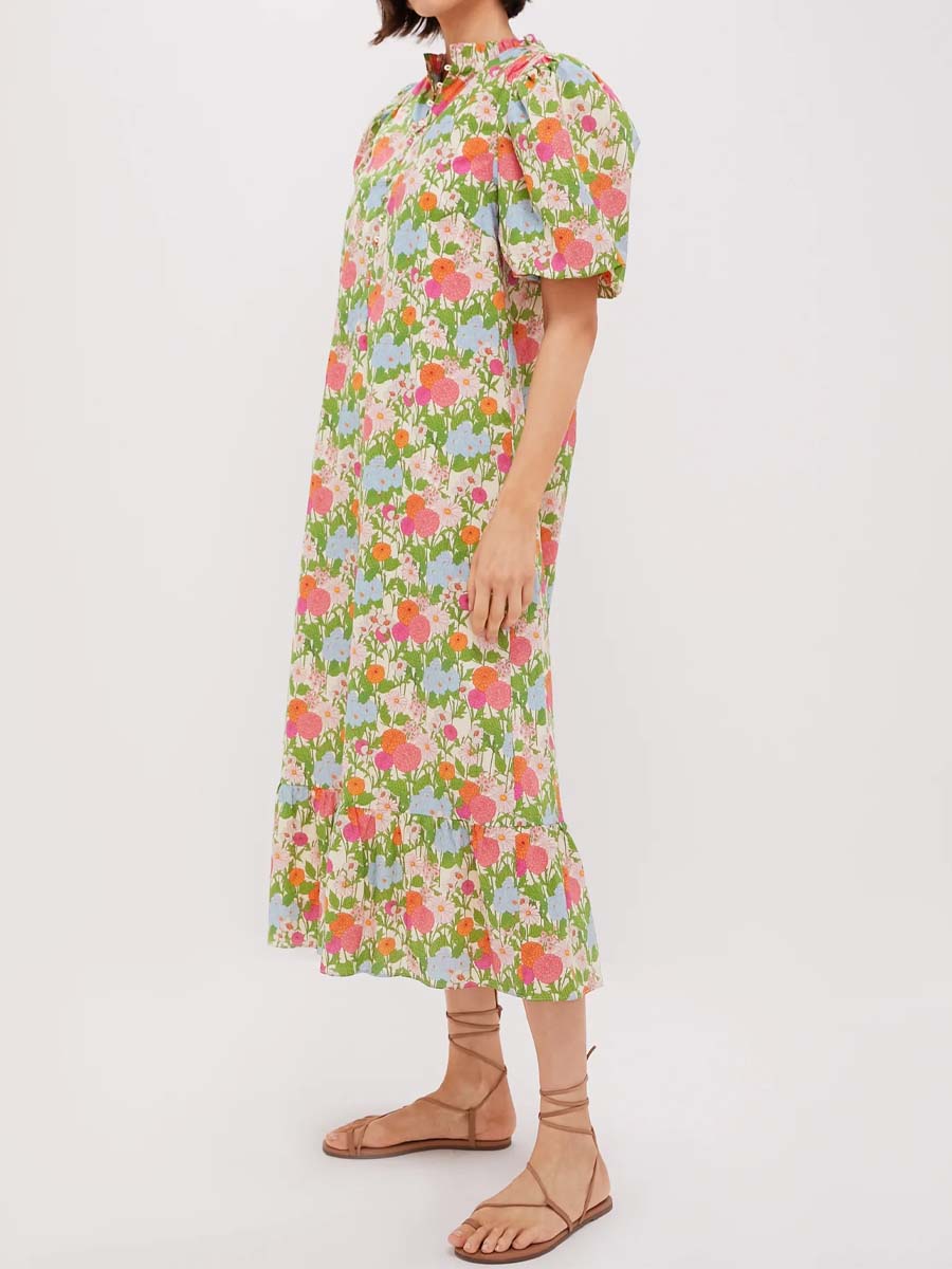 Floral Print Ruffled Midi Dress