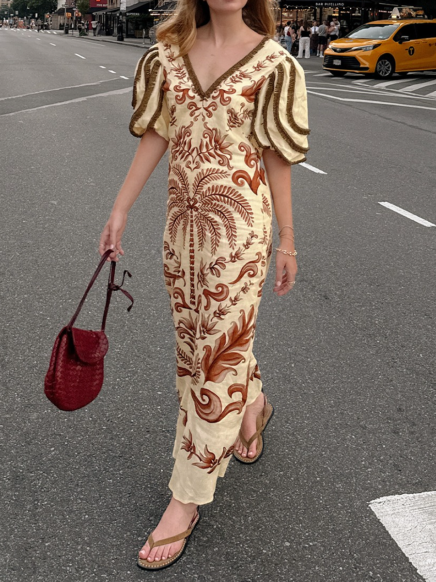 V-Neck Printed Dress