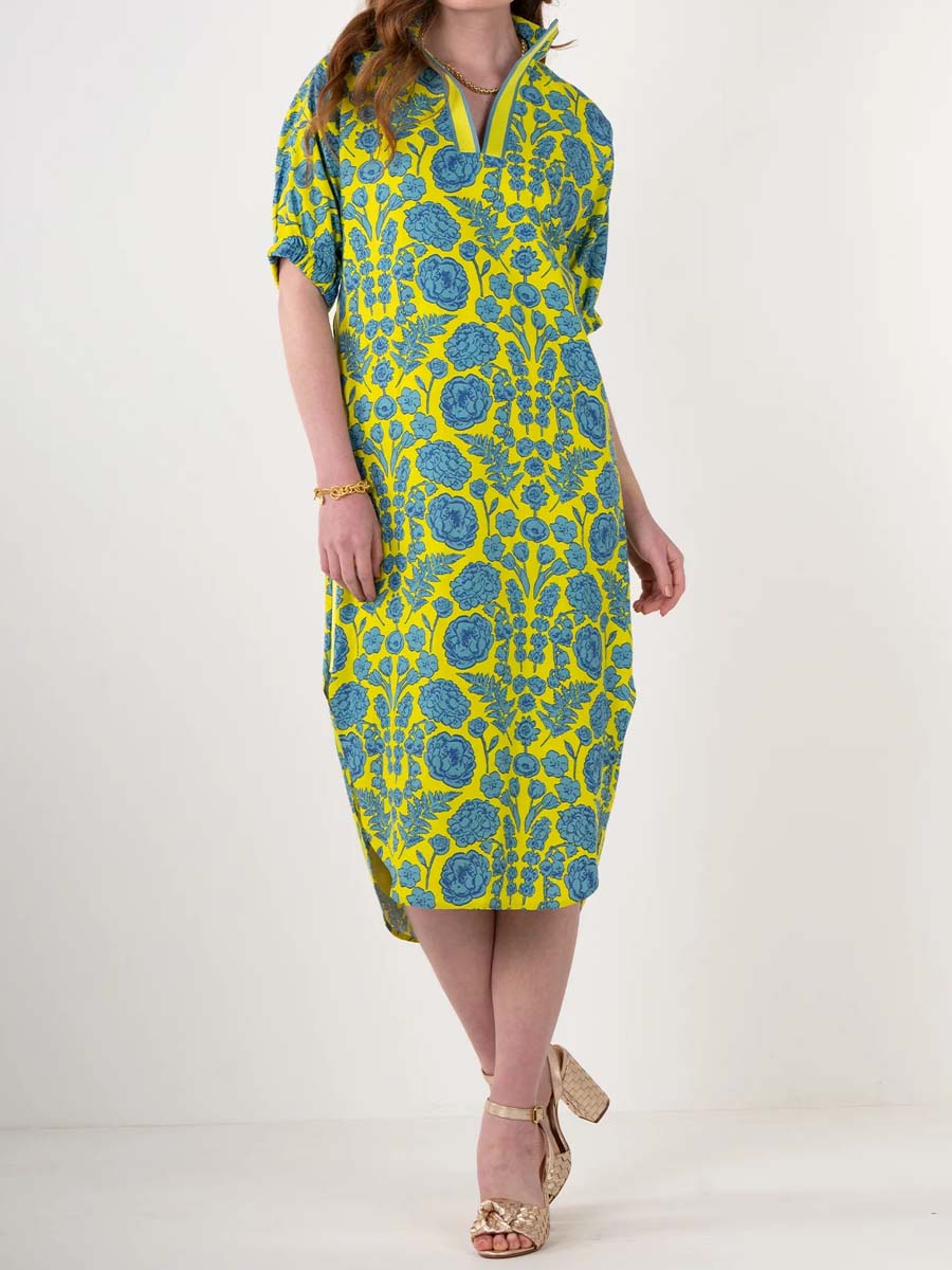 Stand Collar Printed Slit Hem Dress