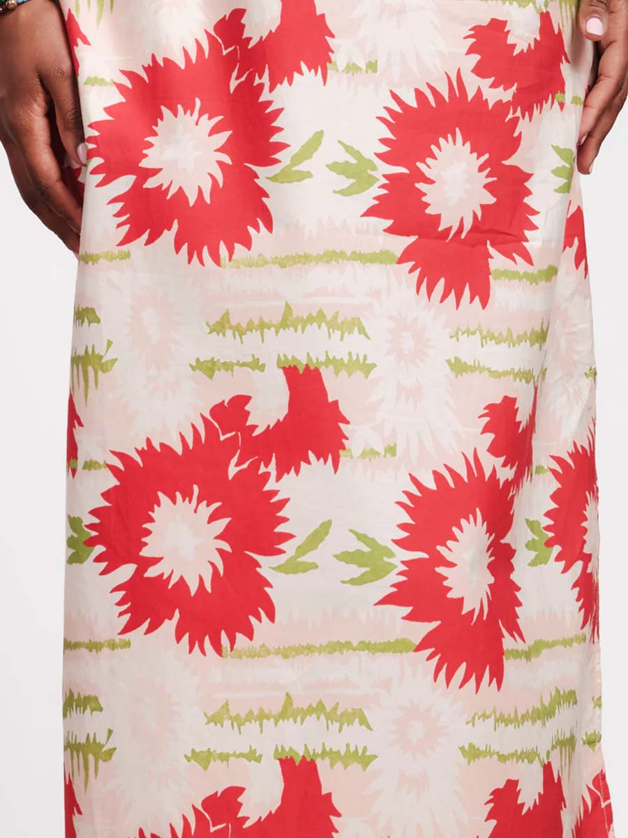 Printed Long Sleeve Slit Hem Dress