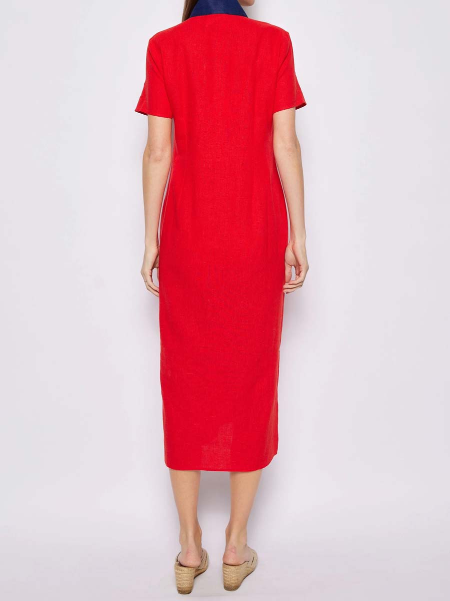 Grosgrain Trim At Collar V-neck Dress