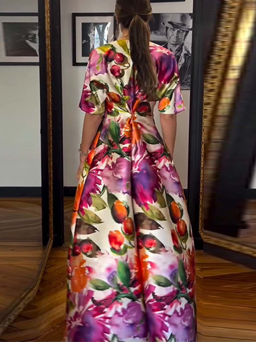 Printed Elegant Fashion Tight Waist Dress