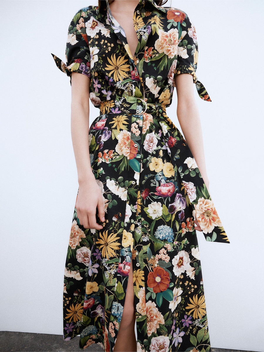 Elegant Floral Print Short Sleeve Dress