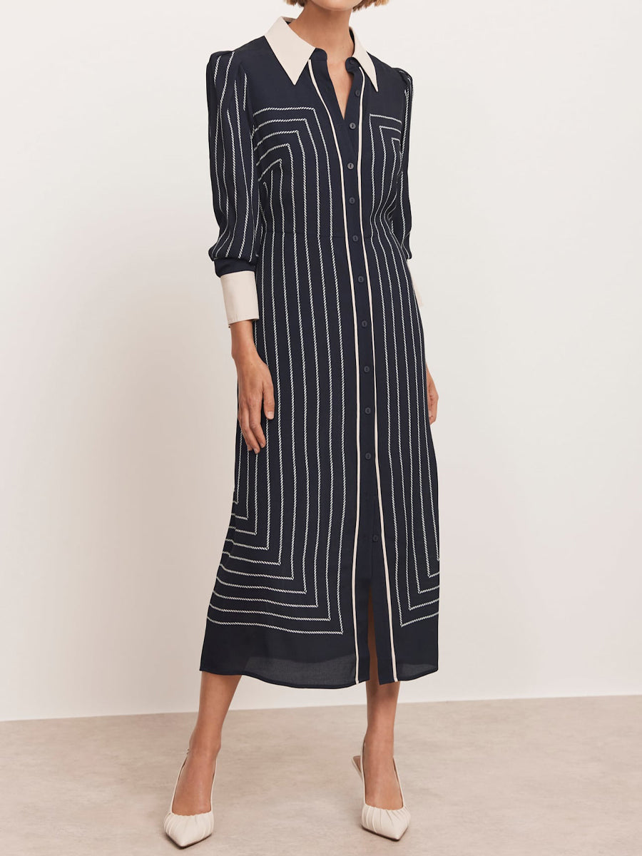 Patchwork Striped Midi Shirt Dress