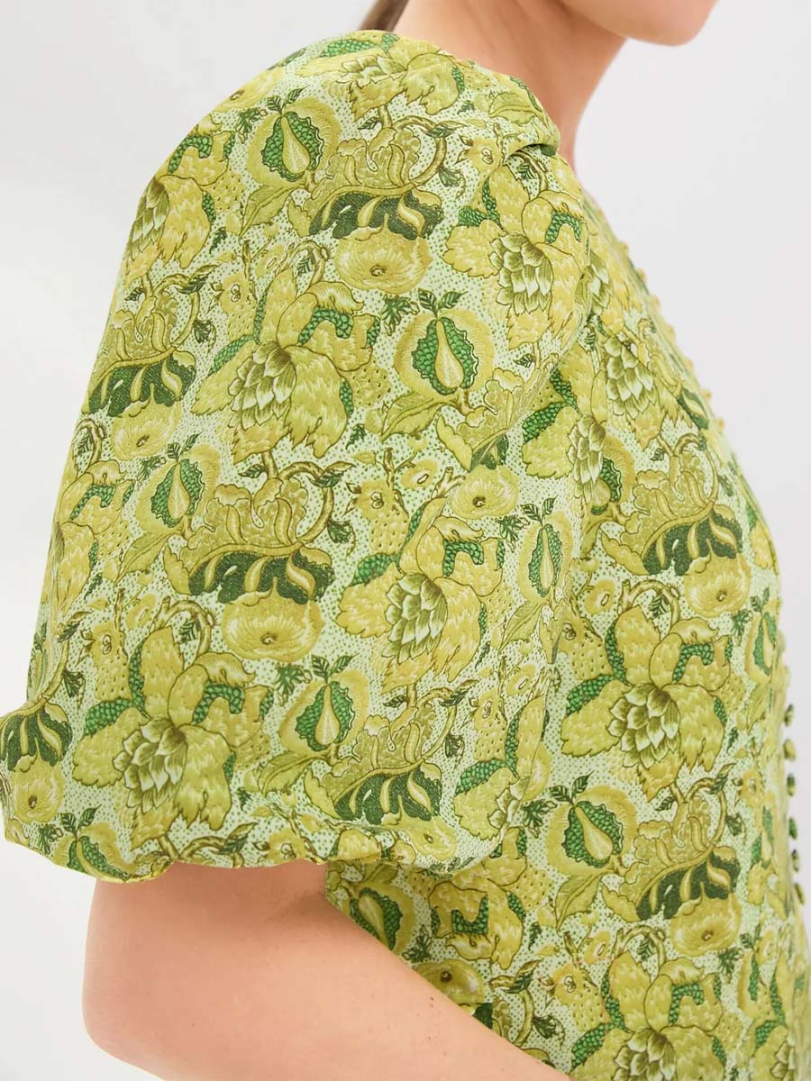 Floral Print V Neck Puff Sleeve Dress