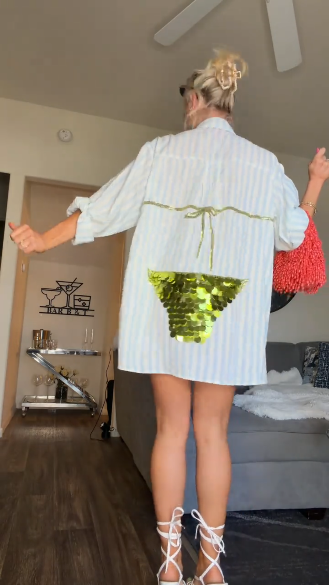 Sequin Stripe Shirt Dress