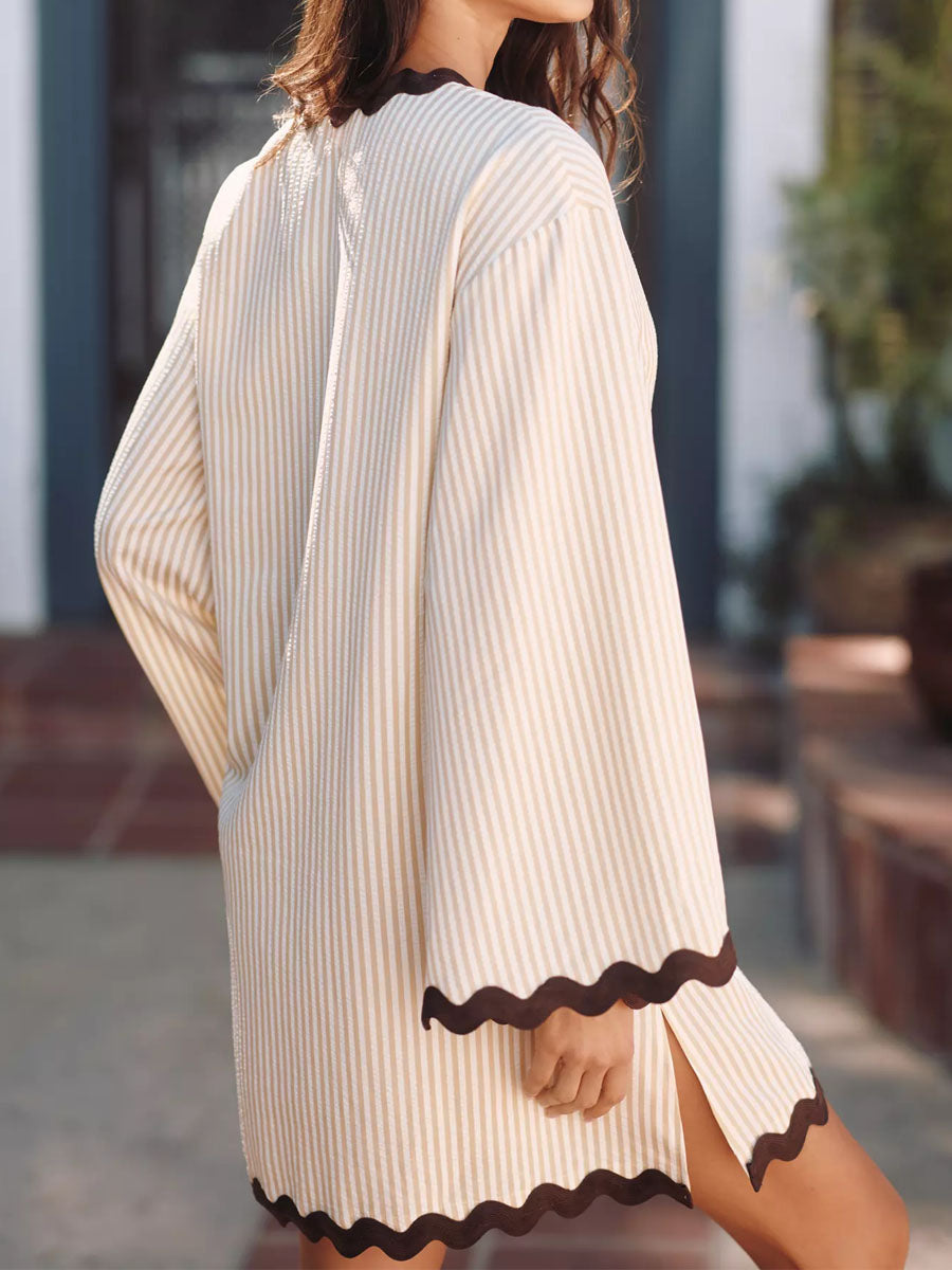 Long Bell Sleeves V-neck Patchwork Dress
