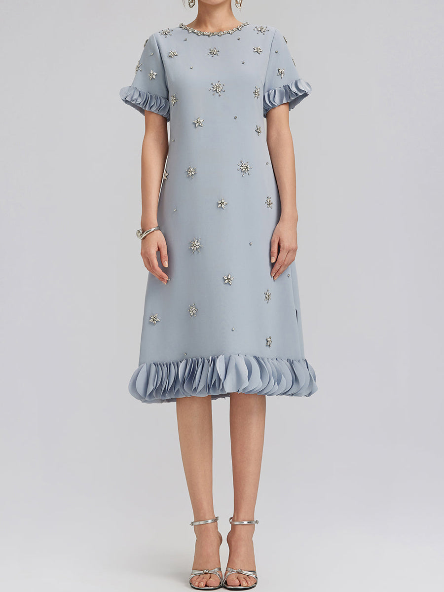 Elegant Beaded Floral-Trim Dress