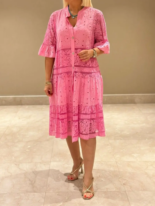 2025 Lace-up Button Loose Dress