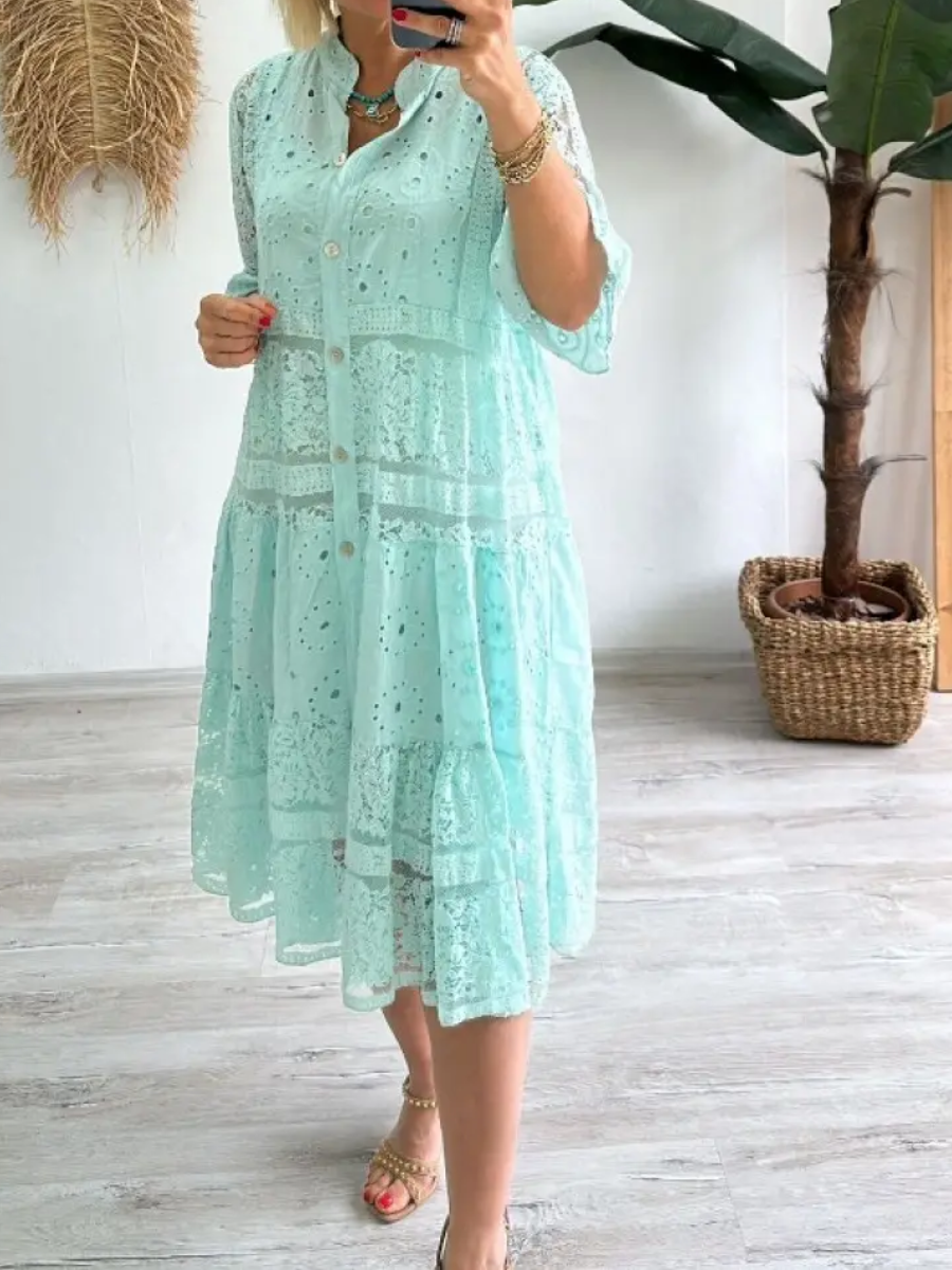 2025 Lace-up Button Loose Dress