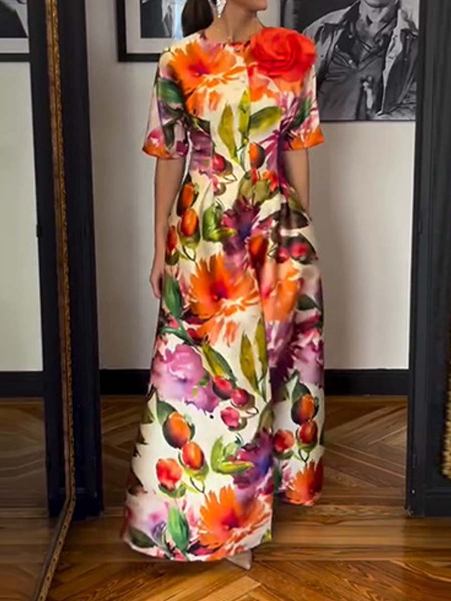 Printed Elegant Fashion Tight Waist Dress