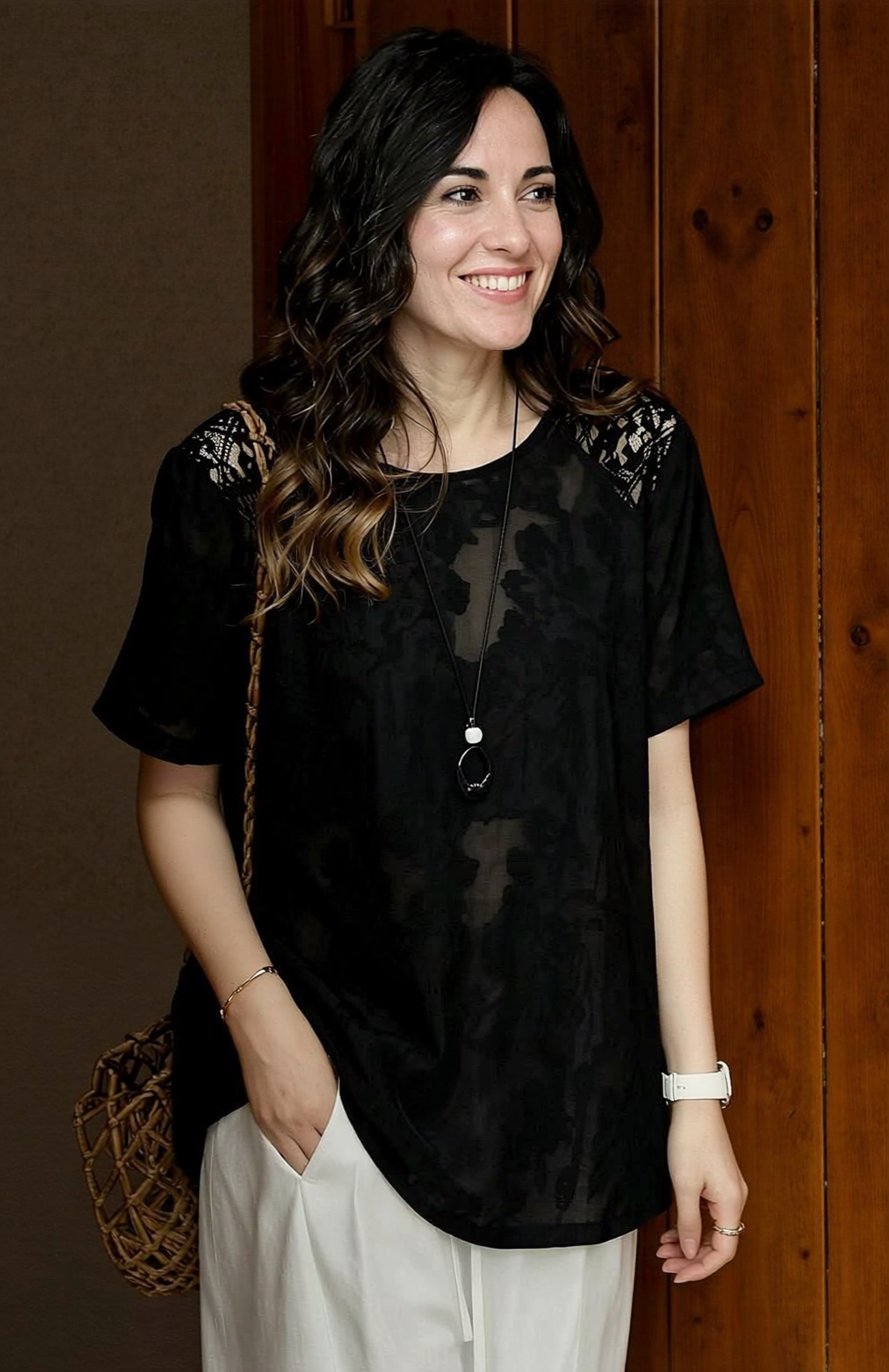 Black Cut-Out Embroidered T-shirt